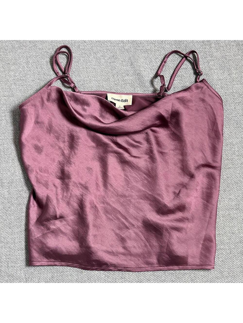 Open Edit Burgundy Satin-Style Cami Tank Top Size S